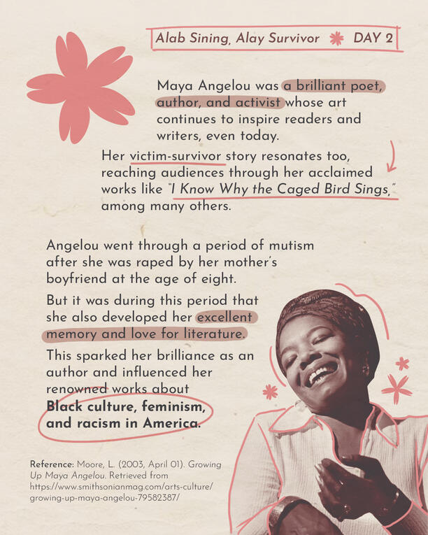 &quot;alab sining, alay survivor&quot; maya angelou (2/2)